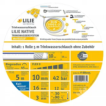 Trinkwasserschlauch WeißGelb kalt - 10x16 mm, Verkaufspackung 5 m Rolle